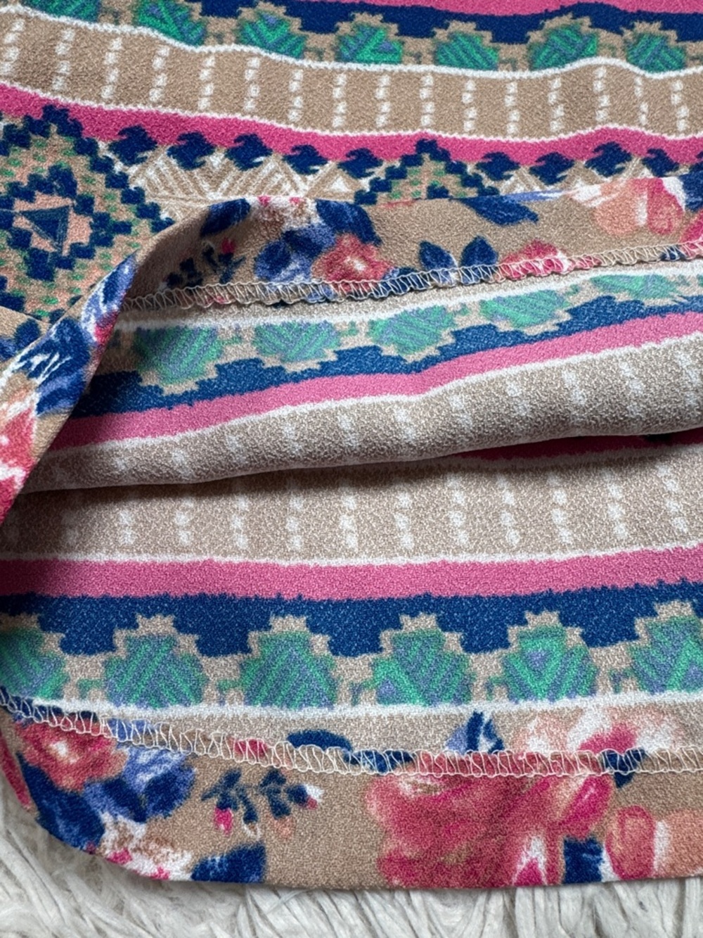 Under Skies Floral & Geometric Midi Shift Dress 💗 Beige Pink Blue & Green - Picture 12 of 16